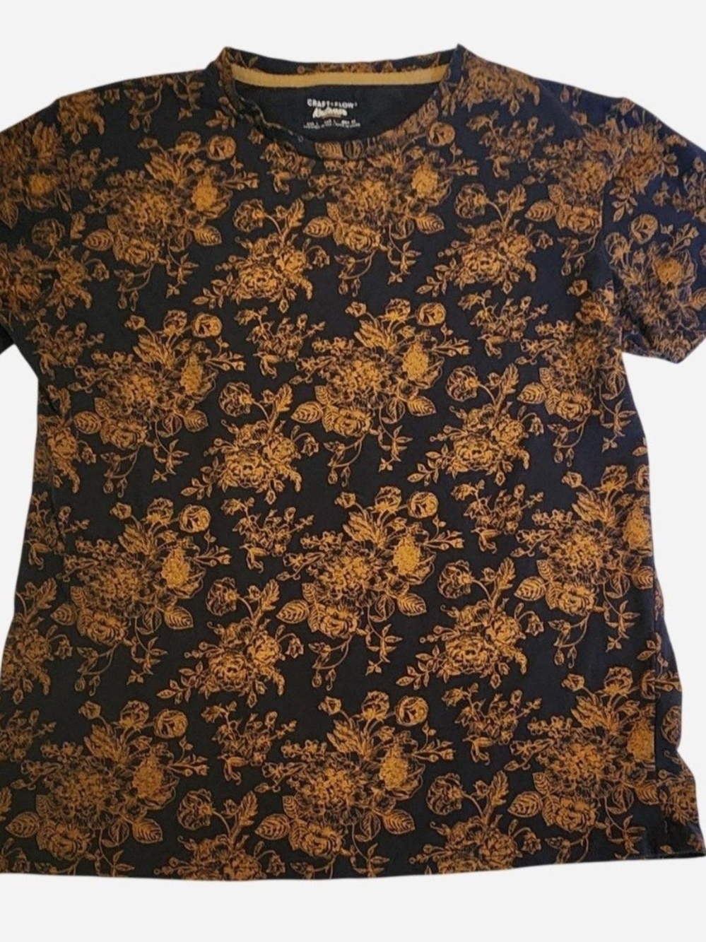Women's Floral Graphic Tee - Black & Mustard Size Large